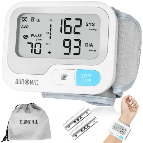 Duronic BPM65 Blutdruckmessgerät, Blutdruck messen für Bluthochdruck, Messgerät mit großem Display, Handgelenk Blutdruckmessgerät mit Manschette