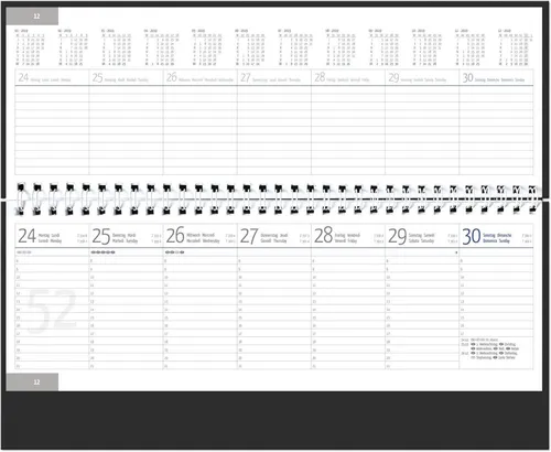 GÜSS Kalender Schreibtischkalender Schreibtischquerkalender 1 Woche auf 2 Seiten blau Kalendarium 2026