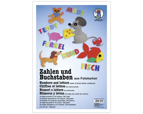 Ursus - Ludwig Bähr Bastelkartonpapier URSUS Fotokarton Zahlen und Buchstaben 700 Teile