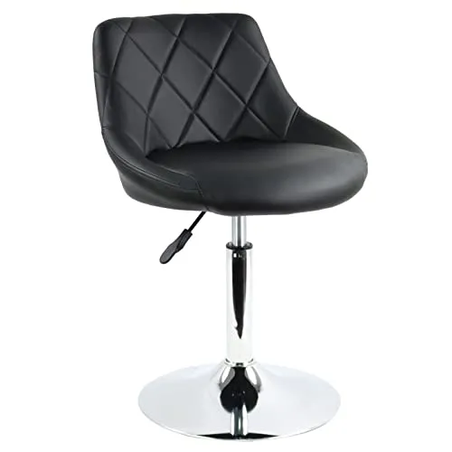 FURWOO Hocker PU-Leder Barhocker Drehbarer Thekenstuhl Höhenverstellbare mittlere Rückenlehne für Barber Shop Home Kitchen Desk (Schwarz)