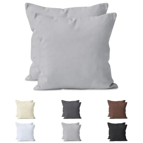 Hometex Premium Textiles 2-er Set Kissenhülle Baumwolle Jersey | Doppelpack Kissenbezüge ca. 160 g/m² | Oeko-TEX®Standard 100 Kissen-Bezug mit Reißverschluss | 40x40 cm Silber