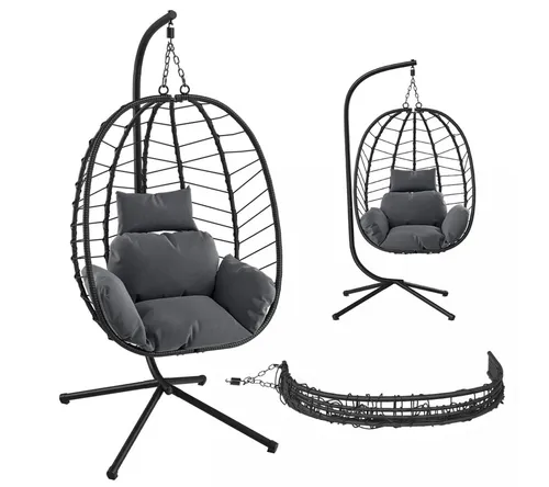 STEELSØN Hängesessel Alarian - Hängesessel aus hochwertigem Polyrattan, höhenverstellbar und faltbar, ideal für drinnen und draußen, mit bequemem Sitzkissen und einer Belastbarkeit von bis zu 150 kg.