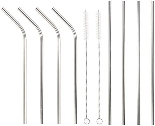 Rosenstein & Söhne Metallstrohhalme: Set mit 8 Edelstahl-Trinkhalmen und 2 Reinigungsbürsten (Cocktail Trinkhalm, Cocktail aus Edelstahl, Geburtstag)