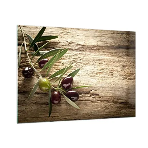 Bilder auf Glas 100x70cm Glasbild Oliv italien aroma diät Groß Wanddeko Bild im Glas Schlafzimmer Küche Deko Wandbilder Dekoration Wohnzimmer Modern Wall Decor Wand Kunstdruck Art GAA100x70-2420