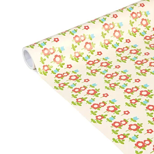 Clairefontaine 223866C - Rolle Geschenkpapier Excellia Tiny Rolls, 5m x 35 cm, 80g, 1 Rolle, Blumen Rot