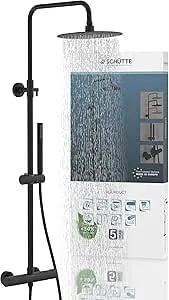 SCHÜTTE AQUADUCT Duschsystem mit Thermostat - Badewannen- & Duschsysteme mit großer Regendusche (Ø 25 cm) und verstellbarer Handbrause für präzise Temperaturkontrolle und bis zu 50% Wassersparfunktion.