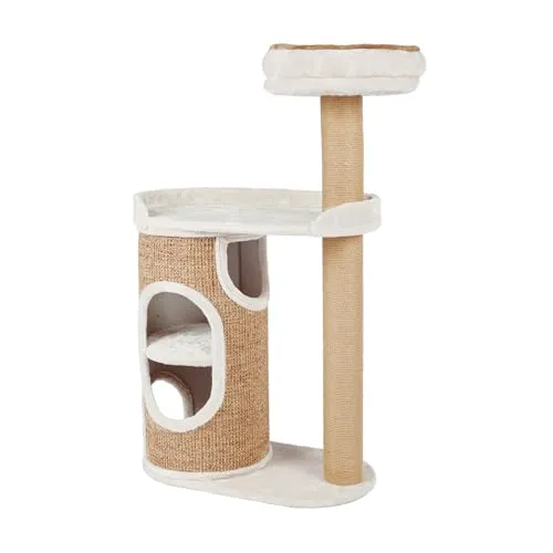 Trixie Kratzbaum Falco - Hellgrau/Braun - Kompakter Kratzbaum mit 4 Liegeplätzen, Höhle und Jute-Kratzpfosten. Ideal für mehrere Katzen in kleinen Wohnungen, bietet Komfort und Spielmöglichkeiten.
