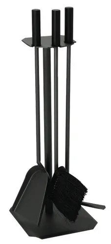 Kaminbesteck Modell 243 - anthrazit beschichtet, mit schwarzen Holzgriffen