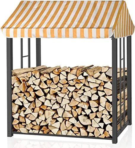 RANSENERS Brennholzregal 145x91x178cm (LxBxH) Schwarz, mit regensicherem Dach, Metall Feuerholzregal Kaminholzregal Stapelhilfe Aussen und Innen