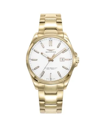 Sandoz Damenuhr 83000-07 – Stahl, goldfarben, weißes Zifferblatt, 34 mm, gold, Lässig