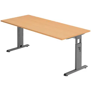 Hammerbacher-Schreibtisch C-Fuß 180x80cm - Kinderschreibtisch OS19 in Buche und Graphit, höhenverstellbar von 65-85 cm, ideal für ergonomisches Arbeiten und einfach zu montieren.