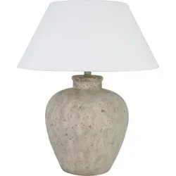 HOME DELUXE Große Tischlampe LENE in Steinoptik - Weiß - Nachttischlampen mit rustikalem Charme, stabiler Steinoptik-Basis und angenehmem Licht für eine gemütliche Atmosphäre in deinem Zuhause.