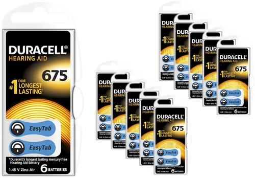 60x Duracell Hörgerätebatterie Activair easytab 675 blau PR4410 x 6er Pack V675