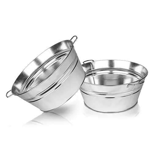 BigDean XL Zinkwanne Ø 48,5cm x 21,5cm H - massiv + wasserdicht zum Bepflanzen und Befüllen - Pflanzschale, Miniteich, Gartenteich, Blumenwanne, Getränkekühler, Eiskübel - mit stabilen Griffen