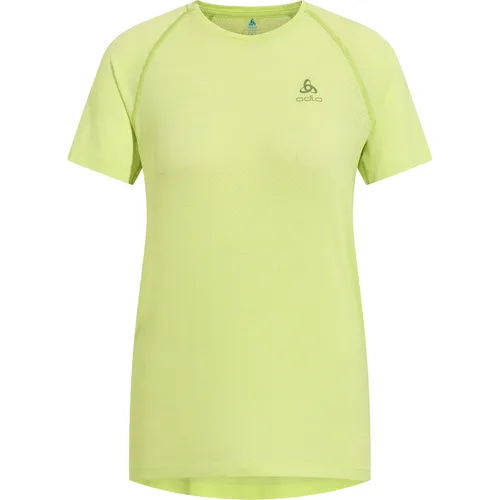Odlo Essential Seamless Laufshirt shadow lime melange XS - Damen Laufshirt Kurzarm, nahtlose Konstruktion für höchsten Komfort, nachhaltige Materialien und ZeroScent-Technologie gegen Gerüche.