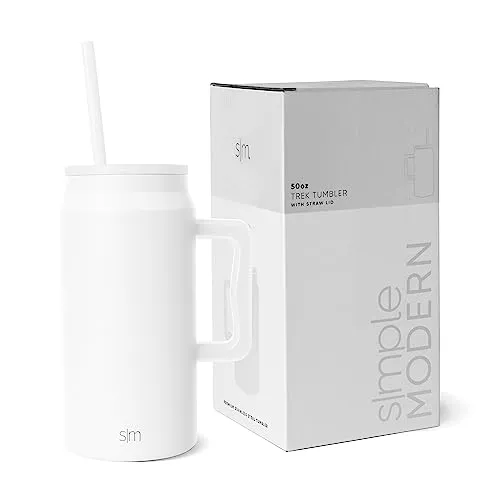 Simple Modern Thermobecher mit Strohhalm und Griff | Großer Isolierter Edelstahl-Wasserkrug | Geschenke für Frauen und Männer | Trek | 1480ml | Winter White