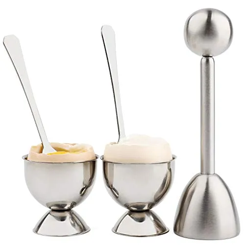 Eierschneider-Set mit weicher, hart gekochten Eiern, Eierknacker mit 2 Tassen, 2 Löffeln, 1 Topper, Cutter Shell Separator Entferner, Edelstahl Küchenwerkzeug