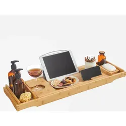 SONGMICS ausziehbare Badewannenablage aus Bambus