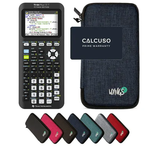 Texas Instruments TI-84 Plus CE-T Python Edition mit Schutztasche - Taschenrechner mit hochauflösendem Farbdisplay und Python-Programmierung, inklusive robuster WYNGS Schutztasche für optimalen Schutz und Sicherheit.