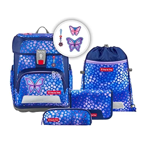 Step by Step Schulranzen-Set Cloud Butterfly Maja 5-teilig - ergonomischer, höhenverstellbarer Tornister, 19L, leicht und individuell gestaltbar mit MAGIC MAGS