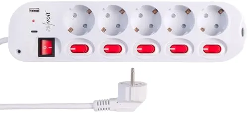 revolt Mehrfachsteckdosen: 5-fach-Steckdosenleiste, einzeln schaltbar, mit 1x USB-C PD, 1x USB-A (Mehrfach Steckdosenleiste, abschaltnbar, Handy Ladestation)
