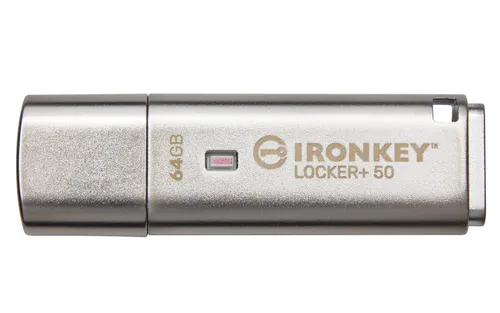 Kingston IronKey Locker+ 50 USB-Stick 64 GB - USB-Stick mit 64 GB, bietet umfassende Sicherheit durch hardwarebasierte Verschlüsselung, ideal für den geschützten Datentransfer.