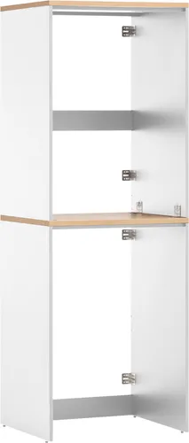 Waschmaschinenumbau STOBY-80 für Waschmaschine und Trockner - Haushaltsgroßgeräte-Zubehör, stilvoller Schrank in weiß matt mit Eiche für Ordnung und modernes Design in deinem Badezimmer oder Waschraum.
