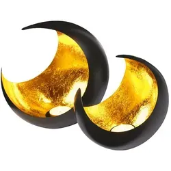 Moderne Deko Kerzenhalter Teelichthalter Moon 2er Set - 20cm Gold - Windlichter im orientalischen Mond Design, schwarz außen und gold innen, für romantische Beleuchtung und kreative Deko-Ideen. Ideal als Weihnachtsdeko oder Geschenk, aus hochwertigem Metall gefertigt.