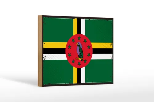 Holzschild Flagge Dominicas 18x12cm Retro Flag of Dominica Deko Schild