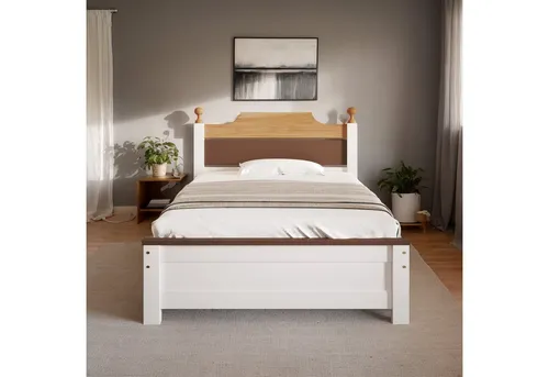 OKWISH Holzbett Einzelbett 90x200 cm aus Kiefernholz - Stilvolles Einzelbett mit stabilem Kiefernholzrahmen und elegantem MDF-Kopf- und Fußteil. Ideal für einen erholsamen Schlaf und vielseitig in der Gestaltung.