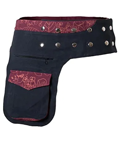Vishes Bauchtasche Gürteltasche Schwarz-Dunkelrot - Stylische und verstellbare Hüfttasche aus robustem Canvas mit zwei großen Fächern. Ideal für Reisen, Festivals oder beim Gassi gehen. Meisterhaft in Nepal gefertigt.