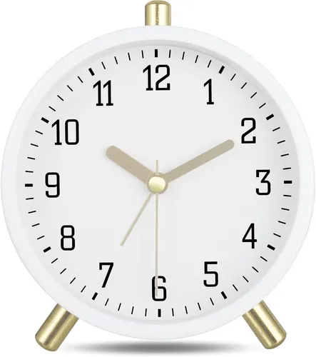 Lafocuse Klassisch Metall Wecker Analog ohne Ticken Milchweiß Lautlos 11cm
