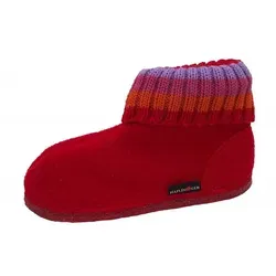 HAFLINGER Hüttenschuh Paul – Roter Kragen aus Schurwolle, EU Gr. 37 - Hausschuhe aus reiner Schurwolle für optimale Wärme und Atmungsaktivität. Rutschfeste Filzsohle und ideal für die ganze Familie – perfekt für kalte Tage!