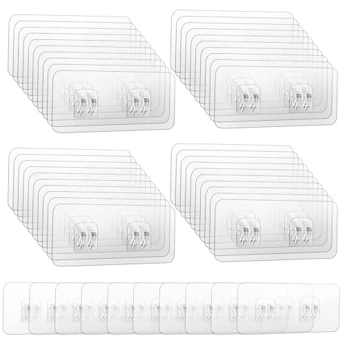 DELAESI Klebehaken Transparent 50 Stück Klebehaken Badezimmer Haken Selbstklebend Haken Ohne Bohren Wandhaken Selbstklebend für Küche Bad Toilette Türwand