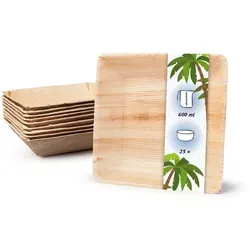 onlyleaf 25 Stück quadratische Einwegschalen Palmblattschalen 600 ml für Partys, umweltfreundliches Biogeschirr, Einmalgeschirr, biologisch abbaubar