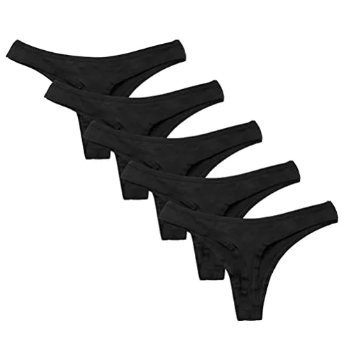 Calosy Baumwolle Comfy G-String Höschen (L, 5 schwarz)