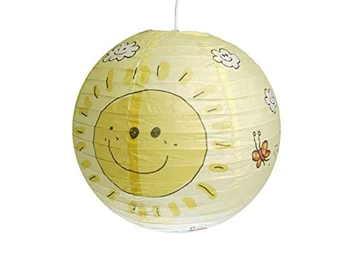 Papierlampe fürs Kinderzimmer - Lampenschirm mit SONNEN Motiv - Pendelleuchte mit Aufhängung
