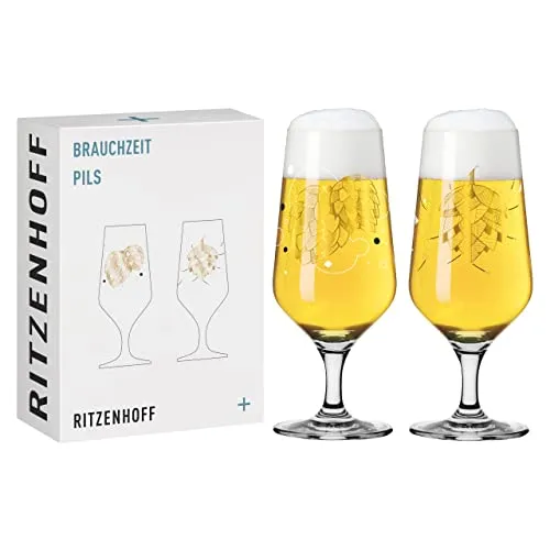 RITZENHOFF Bierglas 300 ml - 2er Set - Serie Brauchzeit, Motiv Hopfen - Biergläser, ideal für Craft Beer und Pils, aus hochwertigem Glas mit funkelndem Hopfen-Motiv. Spülmaschinengeeignet und in Deutschland gefertigt, perfekt für stilvolle Genussmomente.