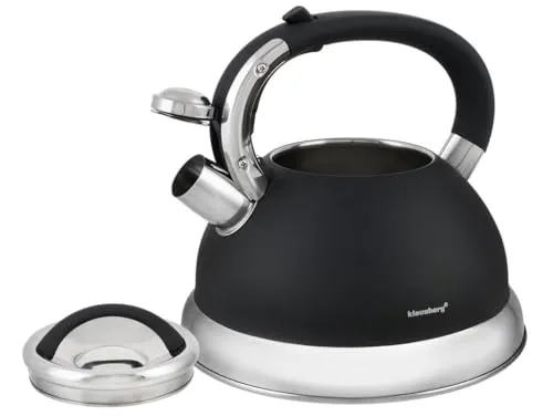 Klausberg Schwarz matt Edelstahl Flötenkessel Teekessel Wasserkessel 2.8 Liter KB-7285