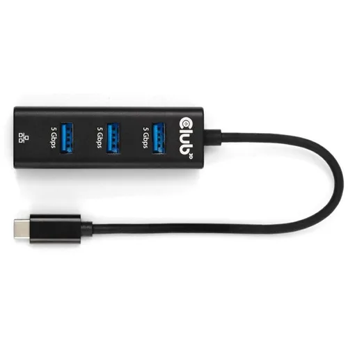 Club3D CSV-1549 USB Typ-C 3.2 Gen1 Hub - USB Hub mit 3x USB-A Ports und Gigabit Ethernet, ideal für schnelle Datenübertragung bis 5Gbps und Plug & Play. Kompakt und kompatibel mit Windows und Mac OS.