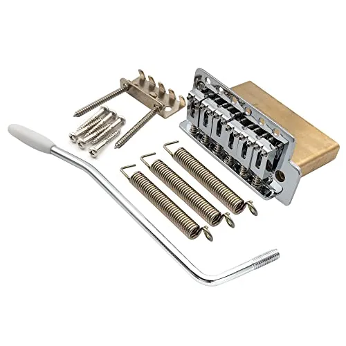 Musiclily Pro 52,5mm Moderne 6-Schrauben Tremolo Steg Bridge 40mm Solide Messing Block für Squier Strat Style E-Gitarre, Chrom