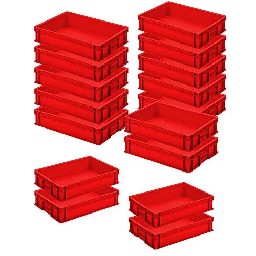 BRB-Lagertechnik Stapelbox 16x Eurobehälter 600x400x120 mm - Stapelboxen aus lebensmittelechtem Polypropylen, 24 Liter Volumen, ideal für Lagerung und Transport in Industrie und Handwerk. Robust, hygienisch und mit zwei Griffleisten für einfachen Transport.