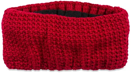 styleBREAKER Damen Stirnband in feiner Häkel Optik einfarbig, Thermo Fleece Futter, Uni Winter Headband 04026051, Farbe:Weinrot