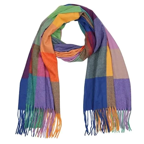 MIRROSI Modeschal weicher und warmer karierter Schal mit Fransen, 70x180cm (Multicolor)
