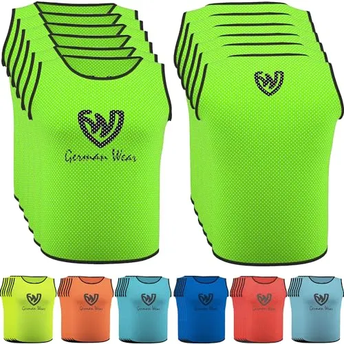 German Wear Training Leibchen (6er-Set) - 6X Fußball Trainingsleibchen - Multifarbige Trainingswesten | Fussball Leibchen Kinder & Leibchen Erwachsene | Grün - L