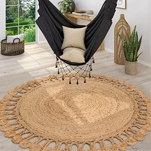 Paco Home Rundteppich Jute Boho Ethno 200 cm - Handgefertigter Naturteppich aus 100% Jute im modernen Boho- und Ethno-Look, ideal für ein gemütliches Ambiente in jedem Raum. Mit CARE & FAIR Label gegen Kinderarbeit.