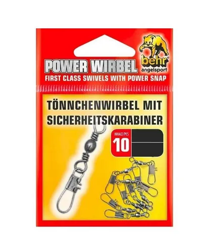Behr Angelwirbel POWER Tönnchenwirbel mit Sicherheitskarabiner 10 Stück hohe Tragkraft, Material: Hartstahl