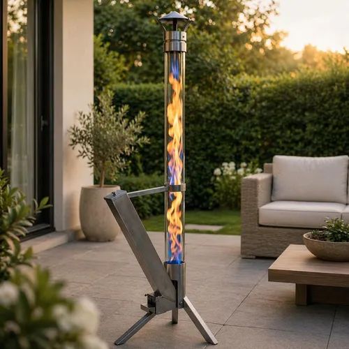 Westerholt Gartenfackel Pelletfackel für Garten & Terrasse – 4 kW, Edelstahl & Borosilikatglas