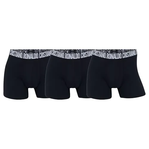 CR7 Herren Boxershorts, 3er Pack - Trunks, Cotton Stretch, Logobund Schwarz M