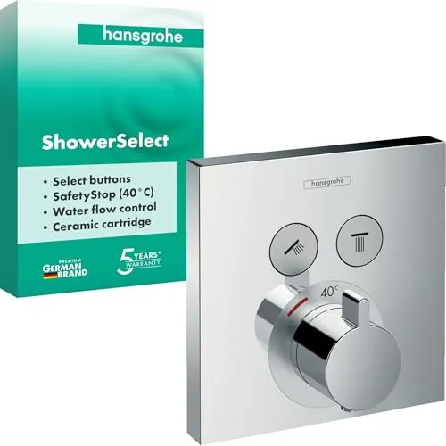 hansgrohe ShowerSelect Thermostat 15763000 - Unterputz Fertigmontageset für 2 Verbraucher, mit Temperaturregelung und Sicherheitssperre bei 40°C